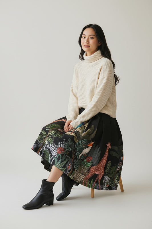 Women's Floral High-Waist Midi Skirt-Spring New Versatile A-Line Skirt (SAW0020)