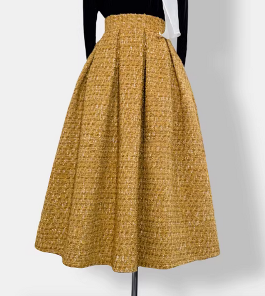 Woolen fabric, high-waisted design, A-line skirt, perfect for autumn and winter. (SAW0007)