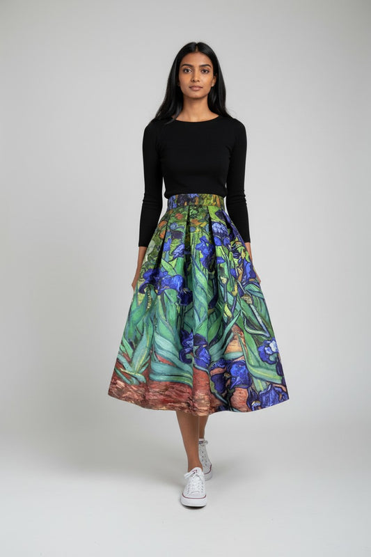 Spring and Autumn.Retro print high-waisted versatile slimming midi skirt ļ¼SSS0015ļ¼
