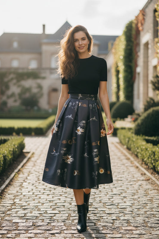 Spring style midi skirt, slimming, hip-concealing, high-waisted, versatile, flared skirt ļ¼SSS0017ļ¼