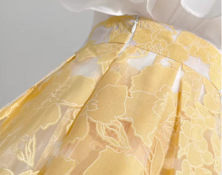 Original Design Yellow Embroidered Organza Midi Skirt-High-Waist Puffy Skirt (SSS0027)