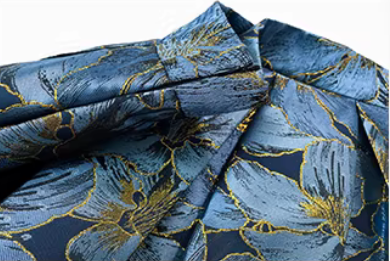 Elegant Puff Midi Skirt-Blue and Gold Jacquard High-Waist Skirt for Women (SAW0018)