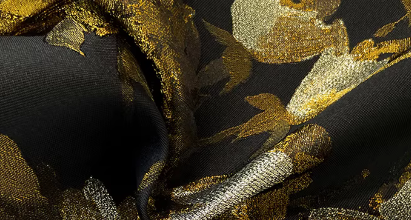 Luxurious Black Jacquard Puff Skirt- Autumn Floral A-Line Midi Skirt(SAW0019)