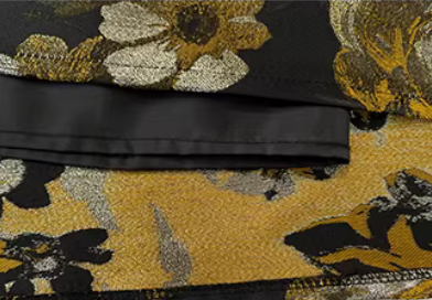 Luxurious Black Jacquard Puff Skirt- Autumn Floral A-Line Midi Skirt(SAW0019)