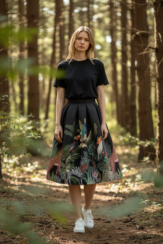 Women's Floral High-Waist Midi Skirt-Spring New Versatile A-Line Skirt (SAW0020)