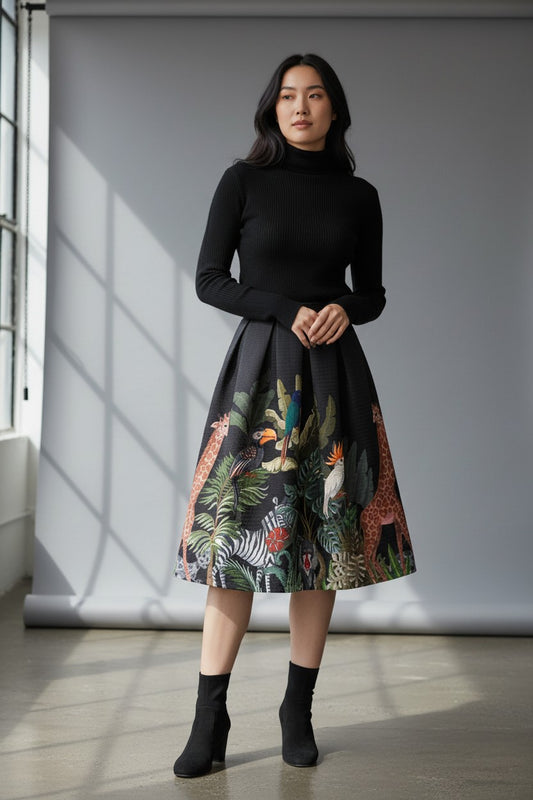 Women's Floral High-Waist Midi Skirt-Spring New Versatile A-Line Skirt (SAW0020)
