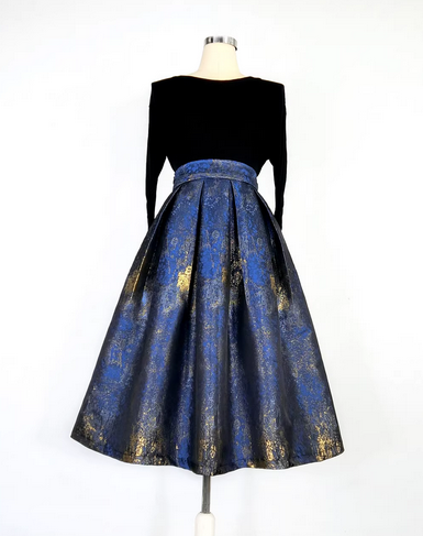 Women's Vintage Embroidered High-Waist Midi Puff Skirt-Slimming Hepburn-Style Skirt (SAW0022)