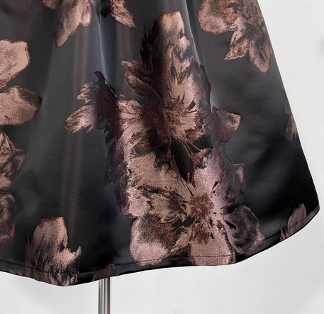 Luxury Satin Jacquard Midi Skirt-Original Design Autumn Elegant Skirt (SAW0023)