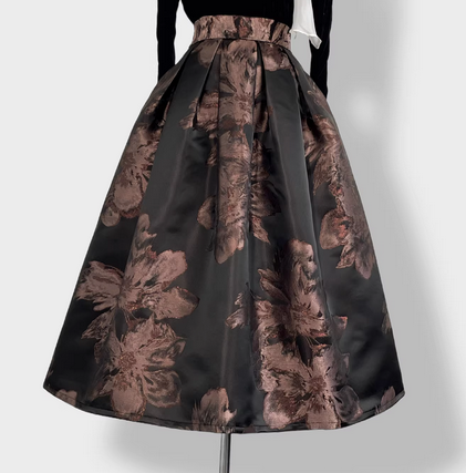 Luxury Satin Jacquard Midi Skirt-Original Design Autumn Elegant Skirt (SAW0023)