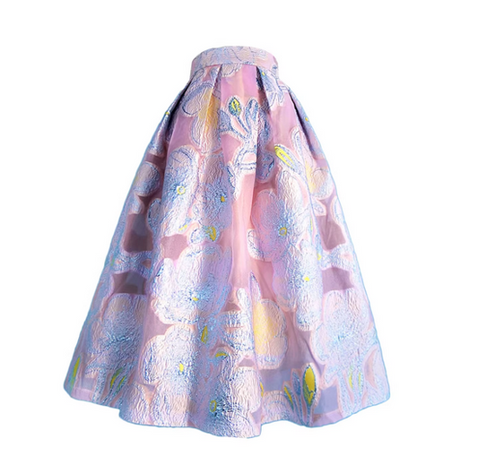 Polyester fiber, embroidered details, elegant, high-waisted, midi skirt，suitable for Spring. (SSS0012)