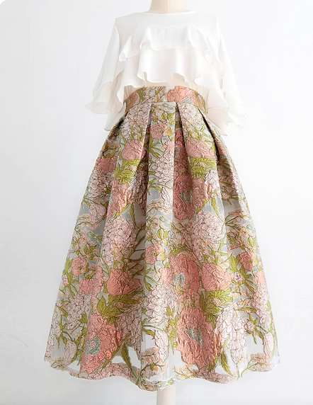 Embroidery, polyester fabric, zippered pockets, high-waisted skirt, perfect for spring and summer （SSS0008）