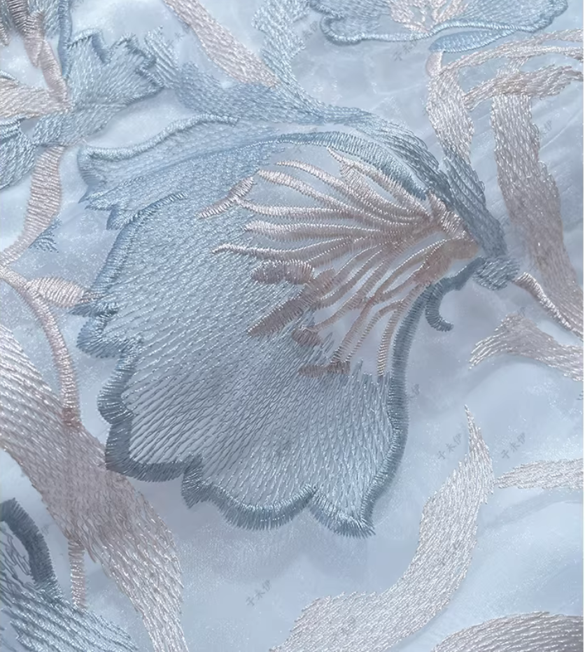 Lace A-line skirt with embroidery, made of polyester fabric, suitable for spring and summer. （SSS0005）