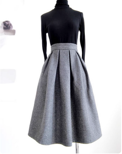 Dark gray, wool fabric, high-waisted design, knitted finish, suitable for autumn and winter. （SAW0008）