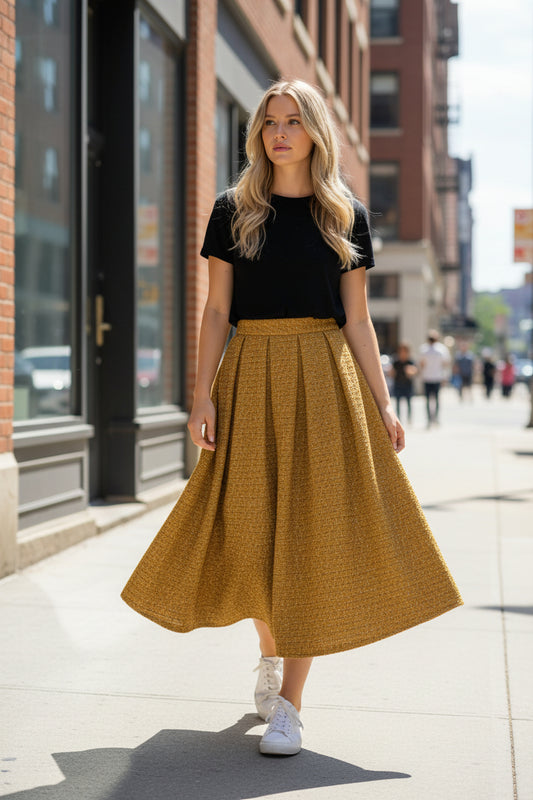 Woolen fabric, high-waisted design, A-line skirt, perfect for autumn and winter. (SAW0007)