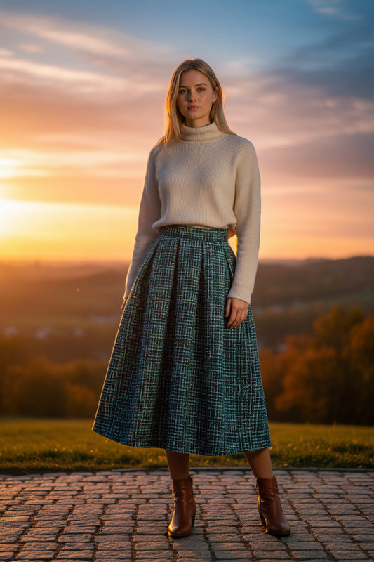 Retro style, wool fabric, pleated details, high-waisted puffy skirt is perfect for autumn and winter. （SAW0004）--Sold Out