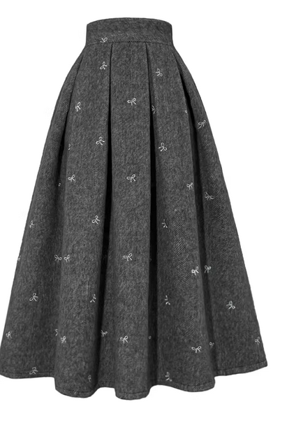 Thick, soft wool fabric, dark gray, A-line midi skirt, high-waisted, versatile and suitable for autumn and winter. （SAW0003）
