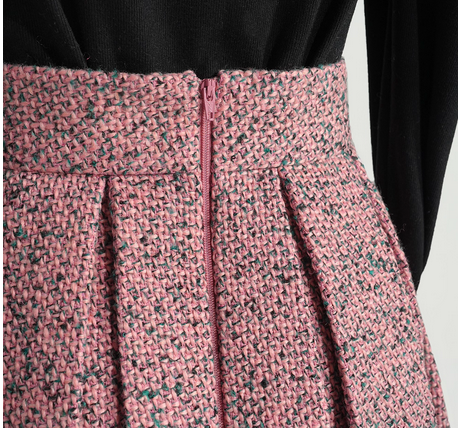 Autumn/Winter style, wool fabric, A-line, high-waisted pleated pink maxi skirt, suitable for casual commuting.（SAW0001）