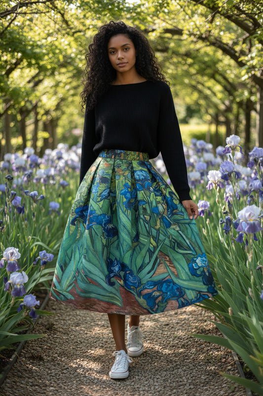 Spring and Autumn.Retro print high-waisted versatile slimming midi skirt （SSS0015）