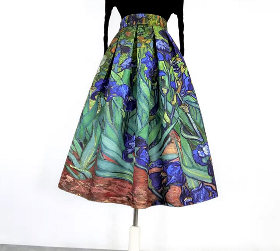 Spring and Autumn.Retro print high-waisted versatile slimming midi skirt （SSS0015）