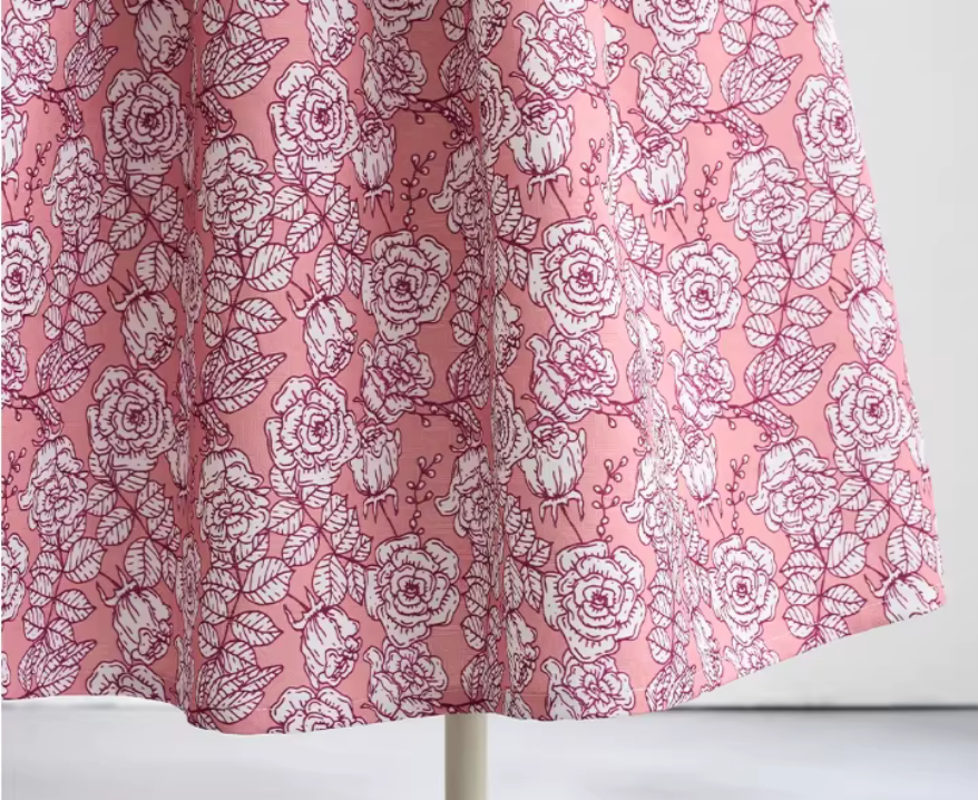 Printed A-line high-waisted midi pink umbrella skirt, versatile and slimming, perfect for spring. （SSS0016）