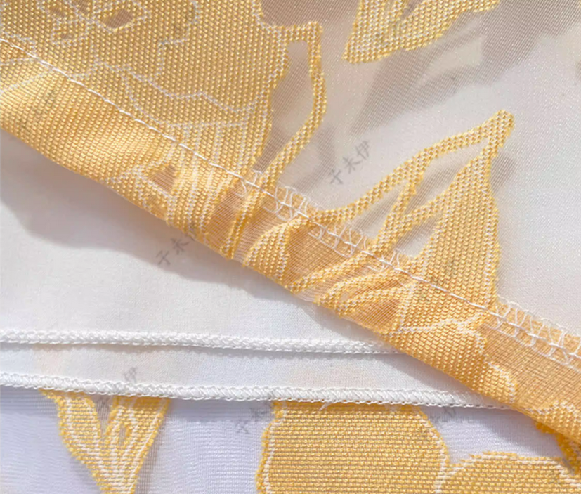 Original Design Yellow Embroidered Organza Midi Skirt-High-Waist Puffy Skirt (SSS0027)