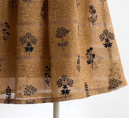 Women's Vintage Embroidery Midi Skirt-Wide Hem Artistic A-Line Skirt (SSS0028)