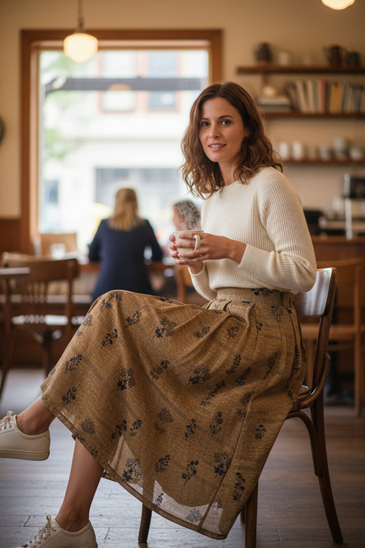 Women's Vintage Embroidery Midi Skirt-Wide Hem Artistic A-Line Skirt (SSS0028)