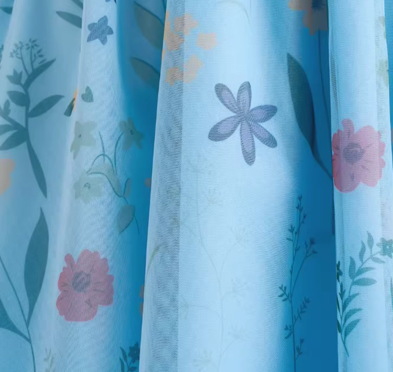 Women's Blue Floral Mesh Midi Skirt-Artistic Elastic Waist Skirt. (SSS0030)